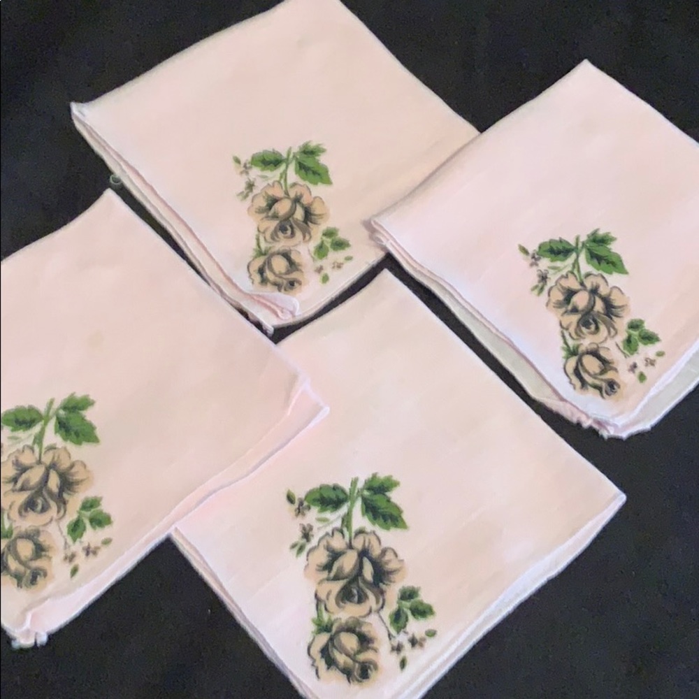 Vintage pink linen floral napkins